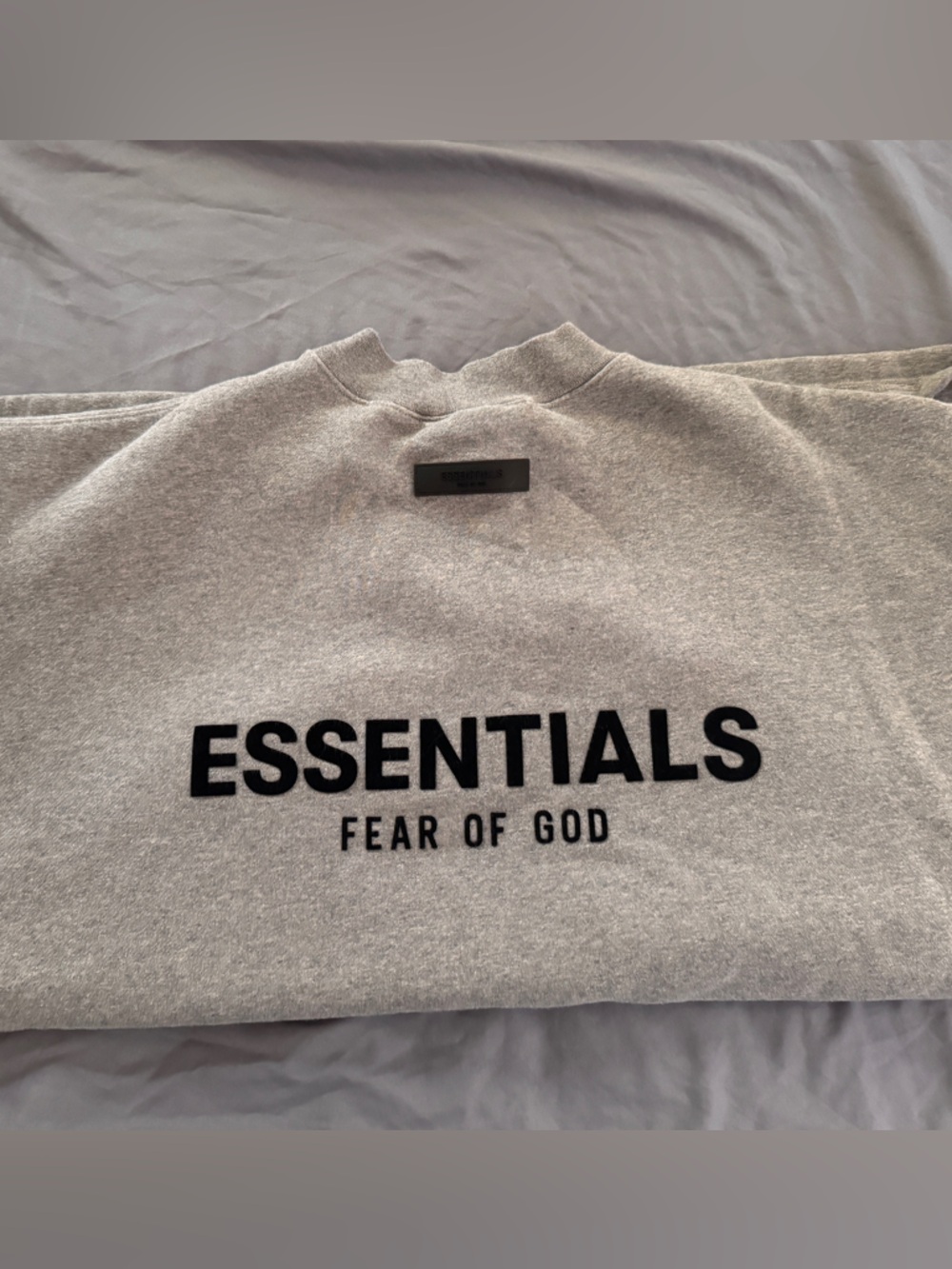 Essentials Men’s Light Gray Crewneck Sweatshirt with Black Logo
